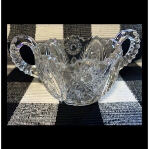 Vintage American Brilliant Cut Glass - Sugar Bowl 2 Handles Sawtooth